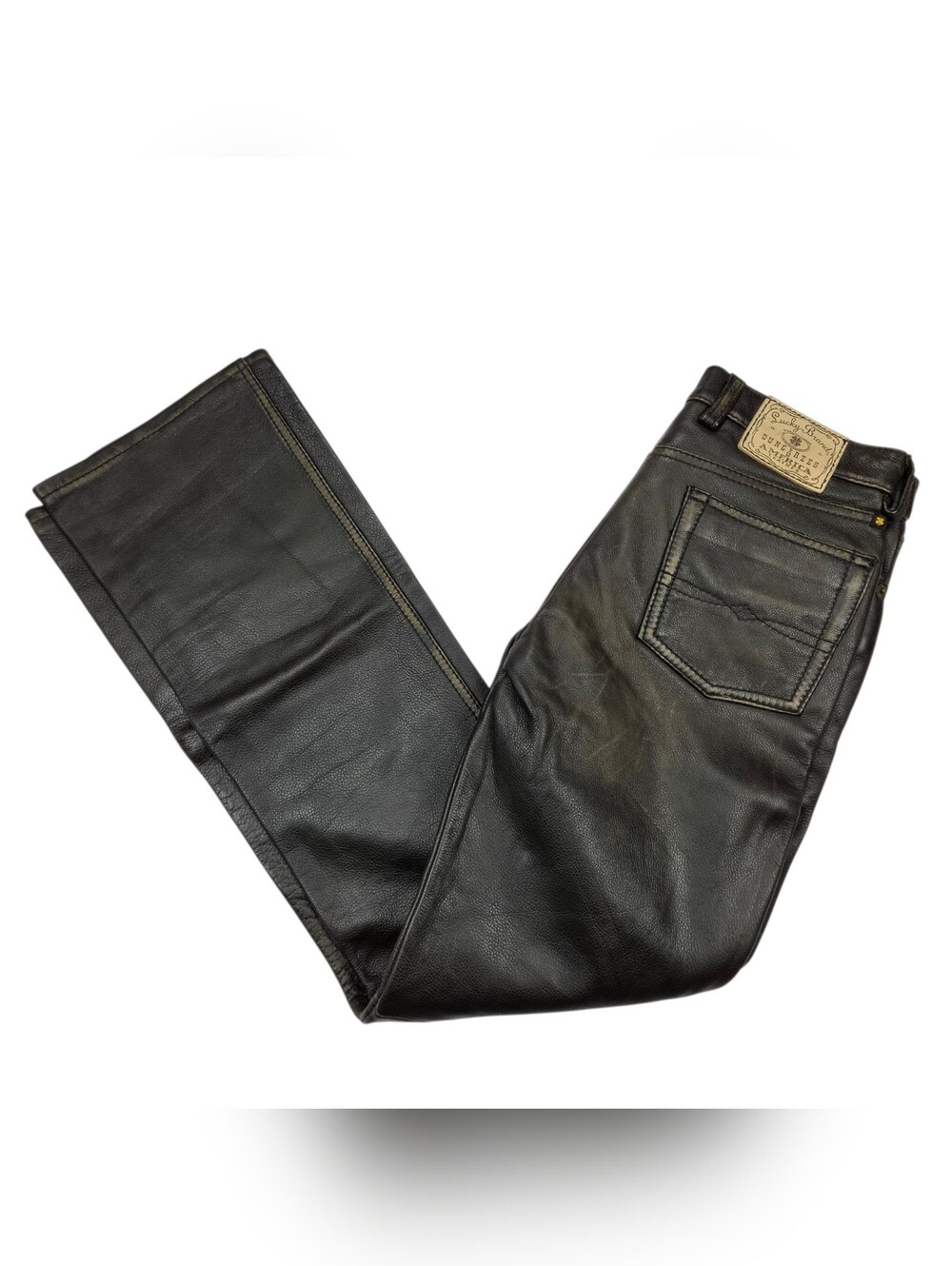 Lucky Brand Leather Pants Womens 8 Dark Brown Distressed Cowgirl Rodeo